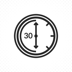 Time countdown icon. Clock and time vector icon, Timer symbol in linear style. Thirty minutes symbol