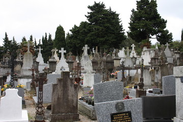 Cementerio con paisaje rom&aacute;ntico y cielo nuboso
