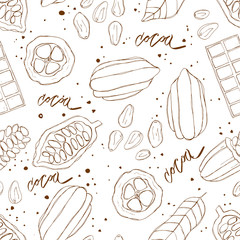 Hand drawn cocoa seamless pattern, doodle vector