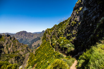 Hike between Pico do Areeiro and Pico Ruivo, Madeira. Beautiful mountains landscape. Madeira best Europe island destination