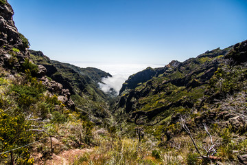 Hike between Pico do Areeiro and Pico Ruivo, Madeira. Beautiful mountains landscape. Madeira best Europe island destination