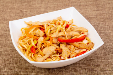Wok noodle with pork and vegetables