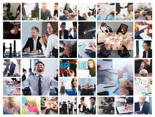 Business collage with scene of business person at work