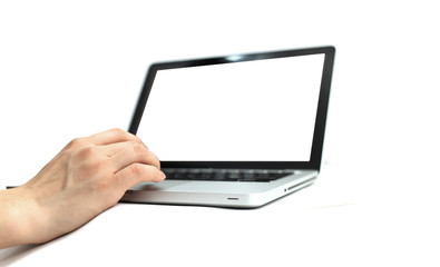 Working with computer on white background