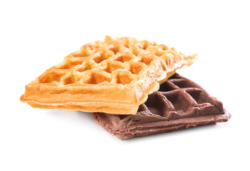 Delicious waffles on white background