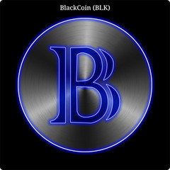 Metal BlackCoin (BLK) coin witn blue neon glow.