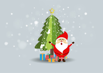 Merry Christmas and Happy new year . Abstract snowflakes blur bokeh of light and Santa Claus on background. Vector illustration