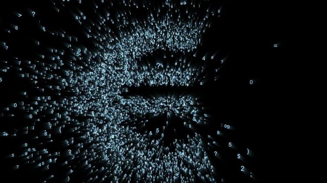 The Euro logo in the digital space, the animation consists of a stream of numbers and symbols