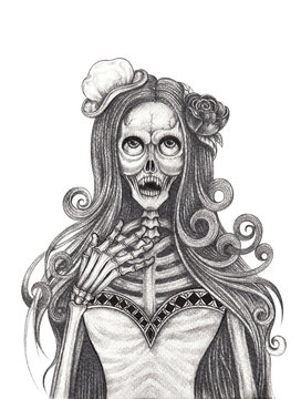 Art vampires Skull Tattoo. Hand pencil drawing on paper.