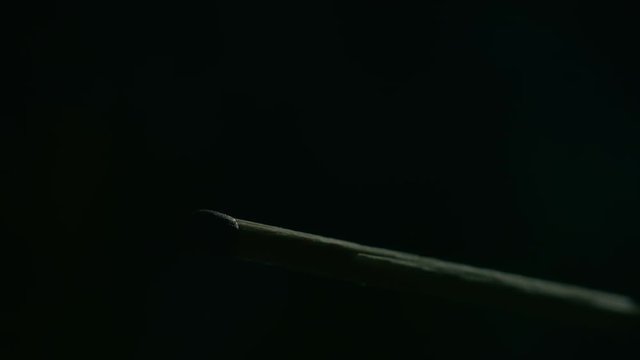 Ignition of match with smoke, isolated on black background.