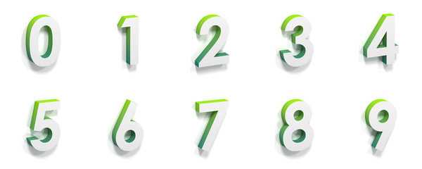 Green gradient and soft shadow numbers 0-9 3D