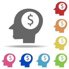 money in head icon. Elements of banking in multi color style icons. Simple icon for websites, web design, mobile app, info graphics