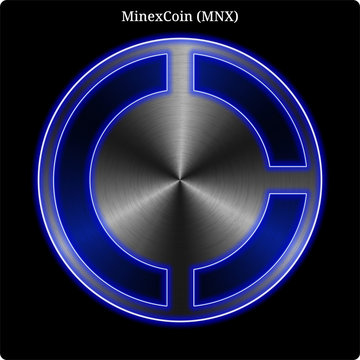 Metal MinexCoin (MNX) coin witn blue neon glow.