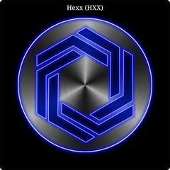Metal Hexx (HXX) coin witn blue neon glow.