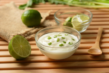 yogurt with lime juice with fruits around