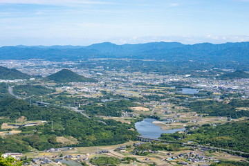 Fototapeta na wymiar Landscape of the sanuki plain in Kagawa(ponds,Takamatsu highway,Ayagawa town),Shikoku,Japan
