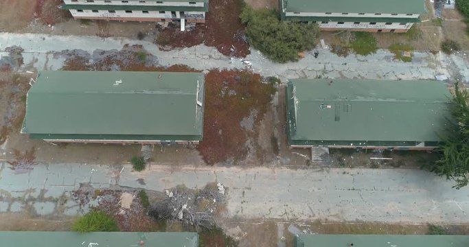 Aerial shot of Abandoned Military Base Barracks, Fort Ord Near Monterrey  California