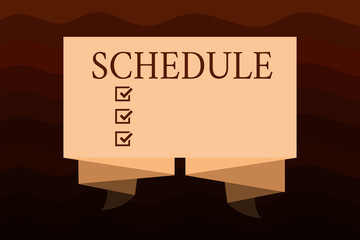 Handwriting text Schedule. Concept meaning plan for carrying out process procedure giving lists events times.