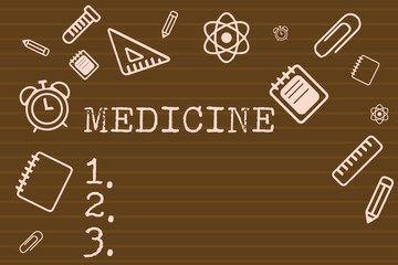 Writing note showing Medicine. Business photo showcasing A substance or preparation used in treating disease Pills.
