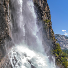 Cascading powerful water of Yosemite Falls closeup