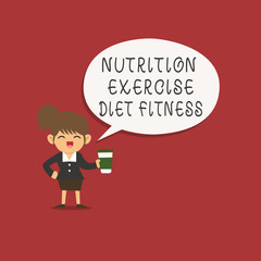 Word writing text Nutrition Exercise Diet Fitness. Business concept for Healthy Lifestyle Weight loss analysisagement.