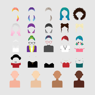 A set of elements to create the character of the girl