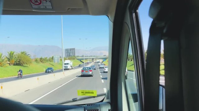Airport shuttle on the road.