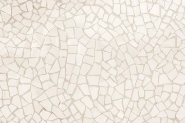 Foto auf Acrylglas Mosaik Zerbrochenes Fliesenmosaik nahtloses Muster. Creme und Braun die Fliese Wand hochauflösendes echtes Foto oder Ziegel nahtlos und Textur Innenhintergrund.