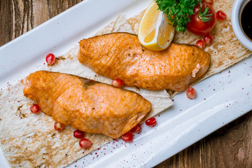salmon fillet cooked on the grill