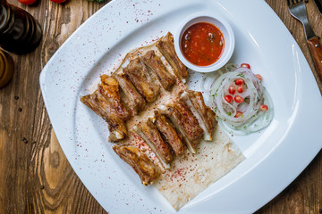 Kebab from lamb ribs