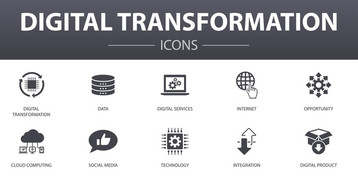 digital transformation simple concept icons set. Contains such icons as digital services, internet, cloud computing, technology and more, can be used for web, logo, UI/UX