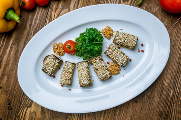 Eggplant rolls stuffed with nuts