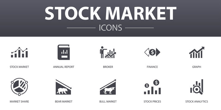 Stock market simple concept icons set. Contains such icons as Broker, finance, graph, market share and more, can be used for web, logo, UI/UX