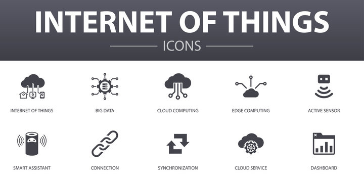Internet of things simple concept icons set. Contains such icons as Dashboard, Cloud Computing, Smart assistant, synchronization and more, can be used for web, logo, UI/UX