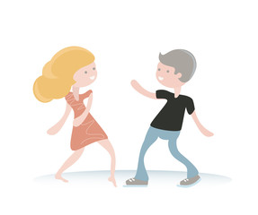 Woman and man dancing cartoon vector. Couple flat style on white background.