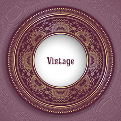 Vintage ornamental round frame for greeting card, invitation or packaging design