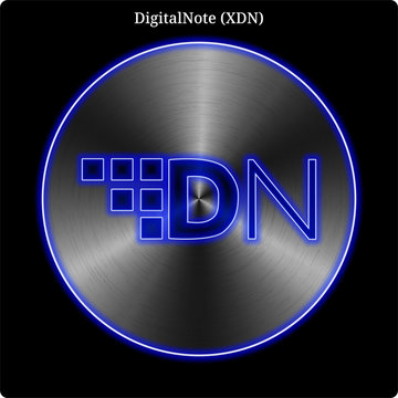 Metal DigitalNote (XDN) coin witn blue neon glow.
