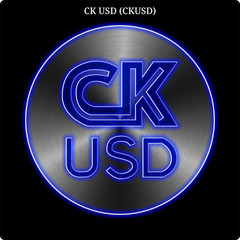 Metal CK USD (CKUSD) coin witn blue neon glow.