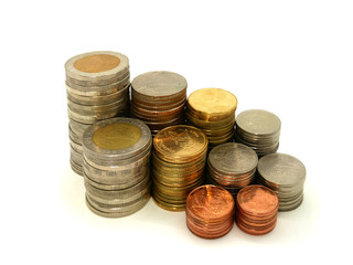 Saving the Coins of thailand on a white background