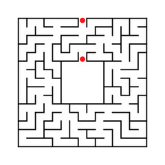 Black abstract square maze with a place for your image. An interesting and useful game for kids. A simple flat vector illustration isolated on a white background.
