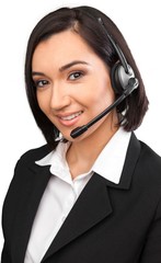 Closeup of a Female Phone Operator in Headset