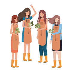 group of women gardeners smiling avatar character