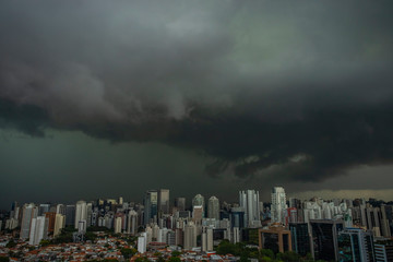 The storm is coming. Hurricane. Ground and sky. Cityscape. Sao Paulo city landscape, Brazil South...