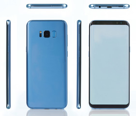 Different view of blue color smartphone