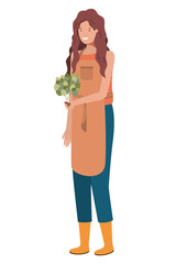 young woman gardener with plant avatar character