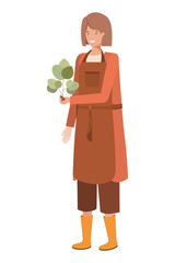 young woman gardener with plant avatar character
