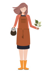 young woman gardener with plant avatar character
