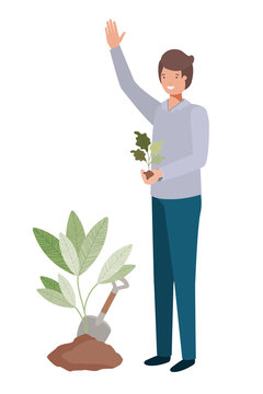 young man with plant avatar character