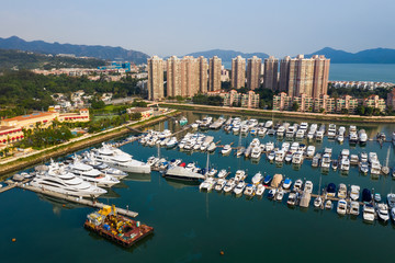 Fototapeta premium Typhoon shelter with yacht boat