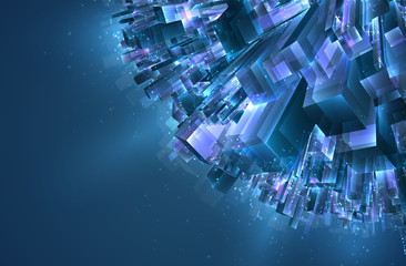 vector abstract 3d crystal. a view of the roofs of the city, a large chaotic set of glass pendants.